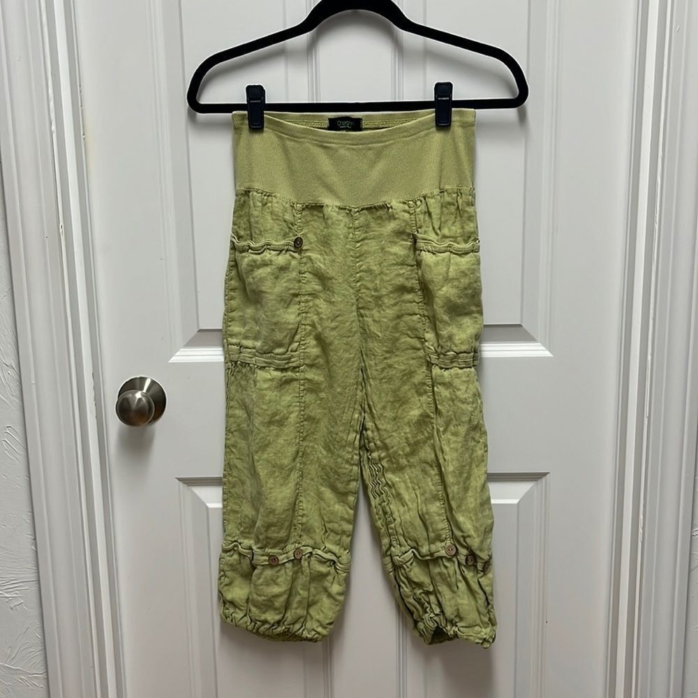 Cropped Lime Linen Boho Harem‎ Pants